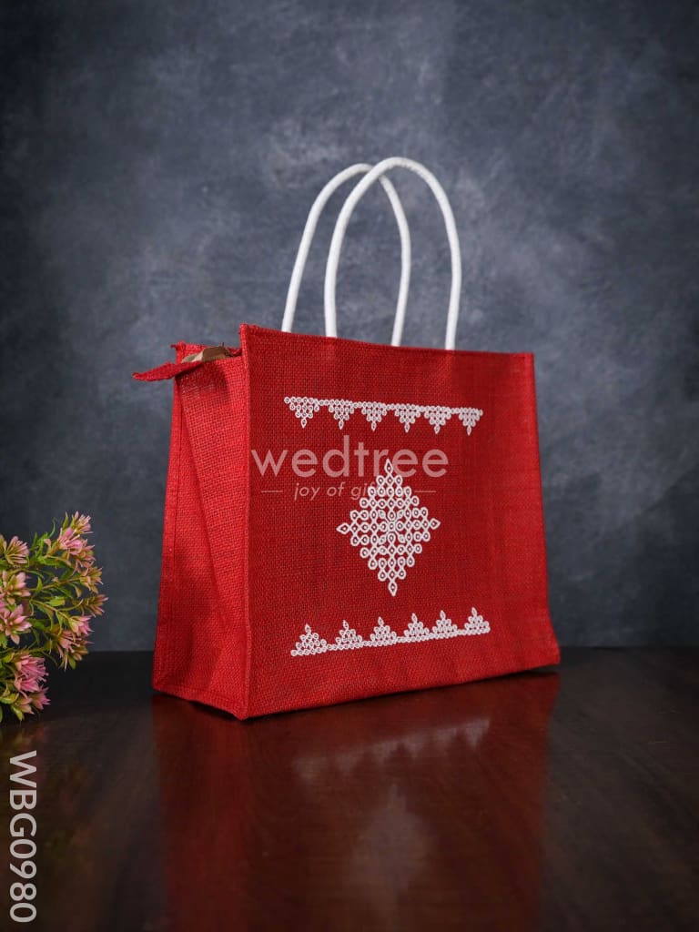 Jute Bag With Rangoli Print - Wbg0980 Bags