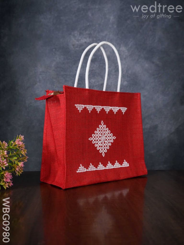 Jute Bag With Rangoli Print - Wbg0980 Bags