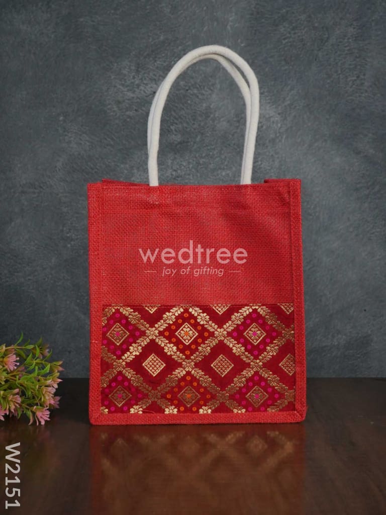 Jute Bag With Raw Silk Fabric & Velcro - W2151 Bags