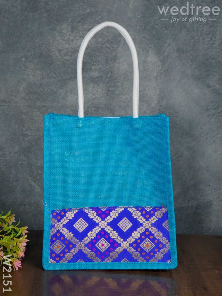 Jute Bag With Raw Silk Fabric & Velcro - W2151 Bags