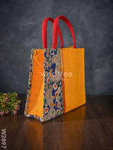 Jute Bag With Zari Lace & Kalamkari Fabric - W2897 Bags