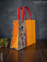 Jute Bag With Zari Lace & Kalamkari Fabric - W2897 Bags