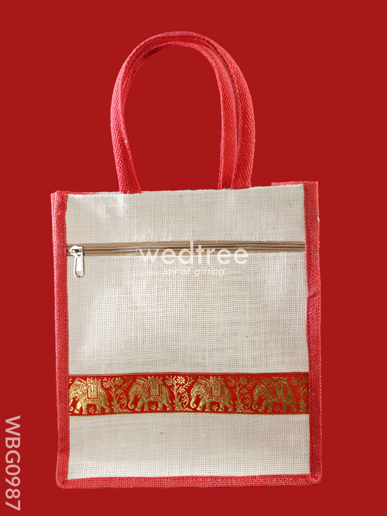 Jute Bag With Zari Lace Work - Wbg0987 Bags