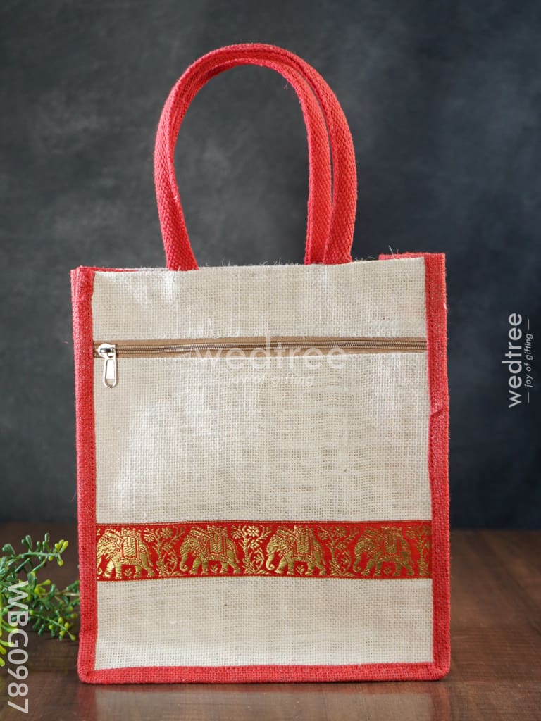 Jute Bag With Zari Lace Work - Wbg0987 Bags