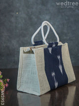 Jute Lunch Bag With Ikkat Fabric And Zipper - W3953 Bags