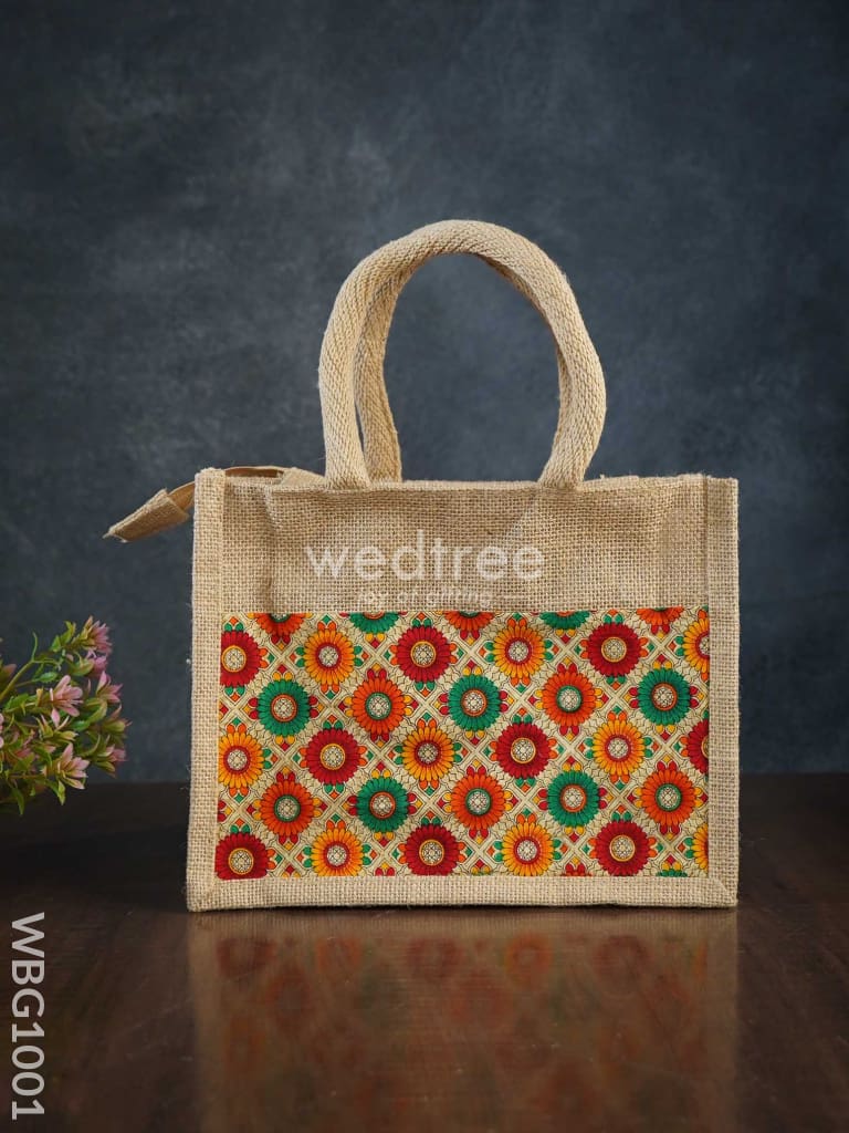 Jute Lunch Bag With Printed Fabric - Wbg1001 Bags