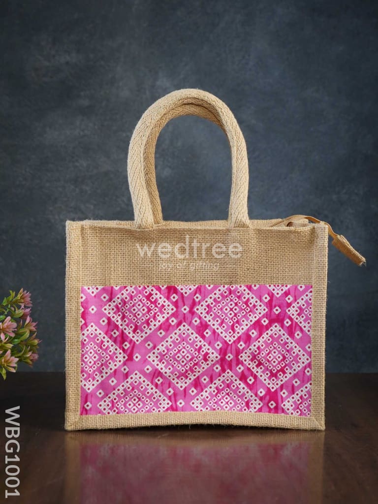 Jute Lunch Bag With Printed Fabric - Wbg1001 Bags