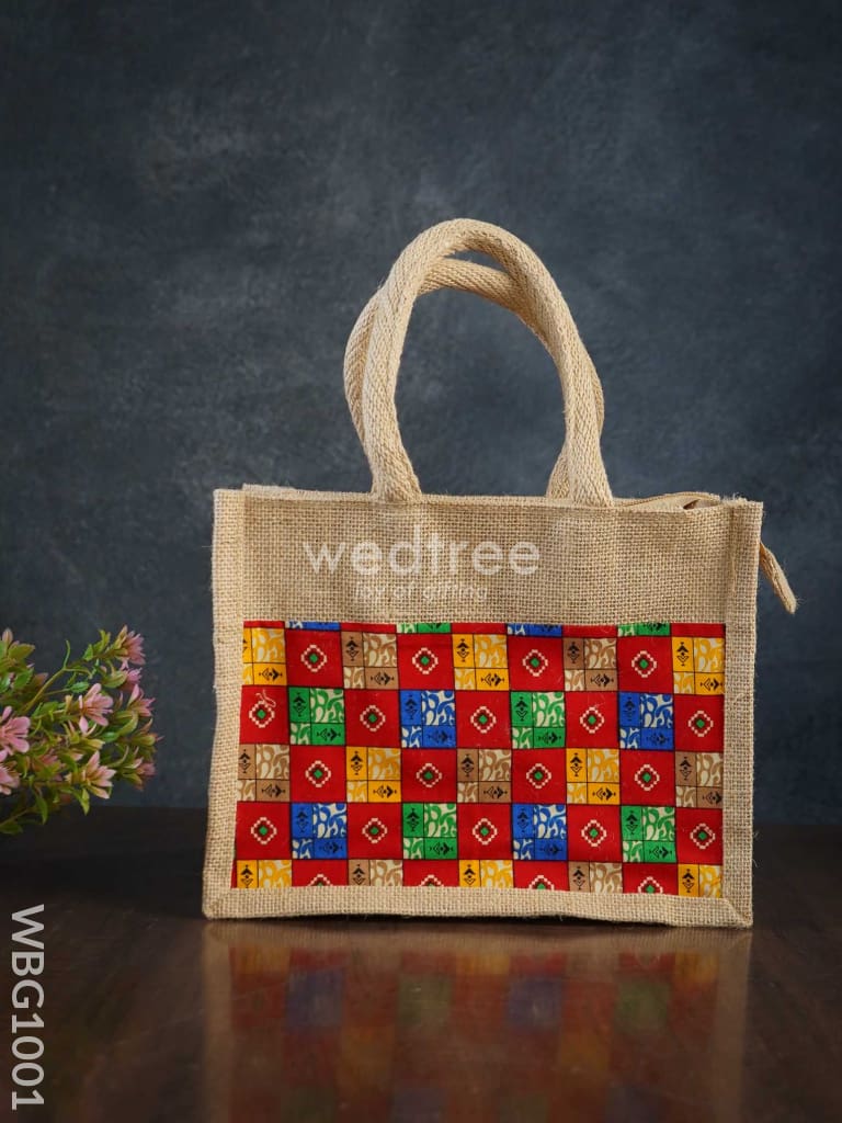 Jute Lunch Bag With Printed Fabric - Wbg1001 Bags