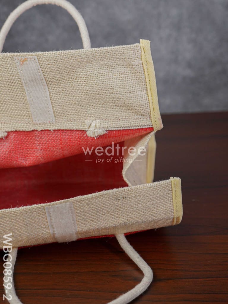 Jute Lunch Bag With Rangoli Print - Wbg0859-2 Bags