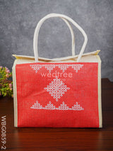 Jute Lunch Bag With Rangoli Print - Wbg0859-2 Bags