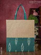 Jute Shopping Bag With Ikkat Fabric - W2896 Bags