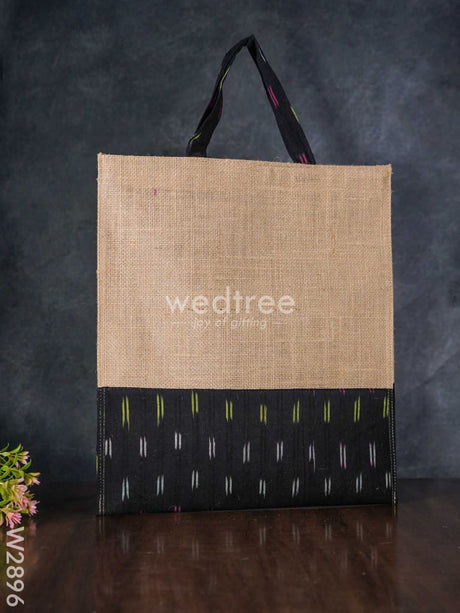 Jute Shopping Bag With Ikkat Fabric - W2896 Bags