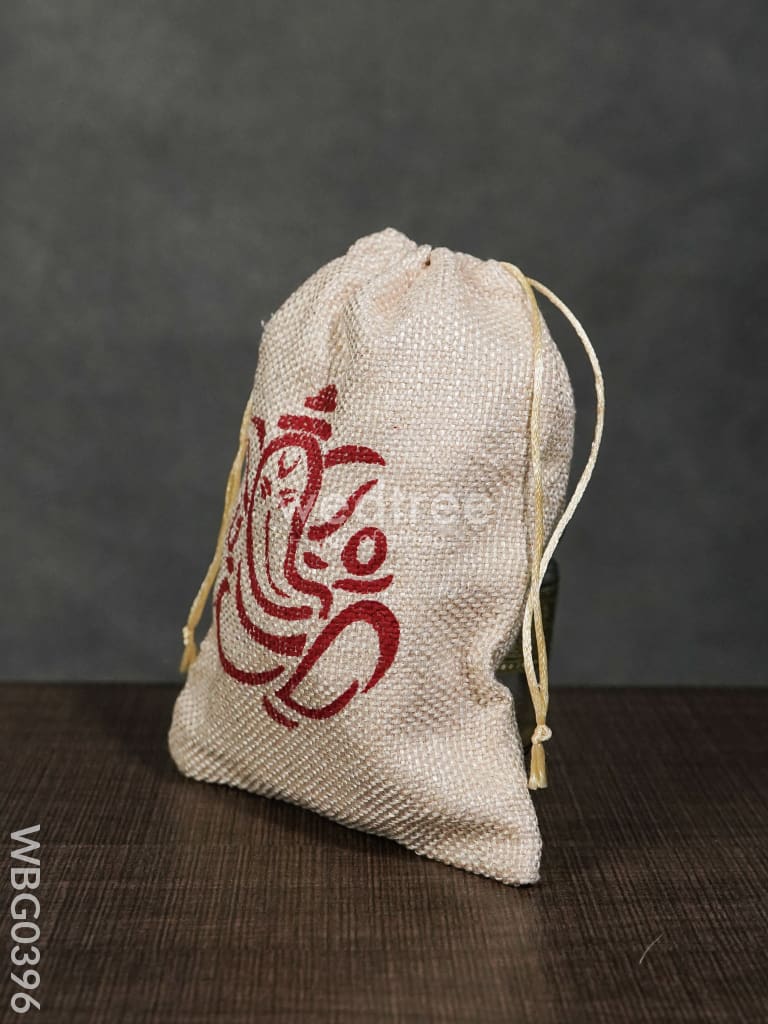 Jute String Bag With Ganesha Print - Wbg0396 Bags