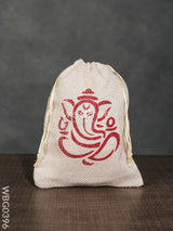 Jute String Bag With Ganesha Print - Wbg0396 Bags