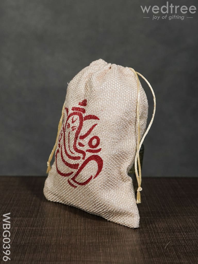 Jute String Bag With Ganesha Print - Wbg0396 Bags