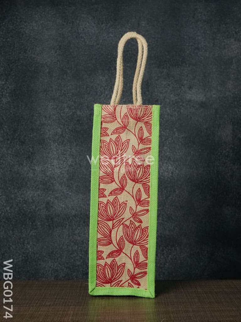 Jutebag - Water Bottle Bag With Floral Print Wbg0174 Jute Bags