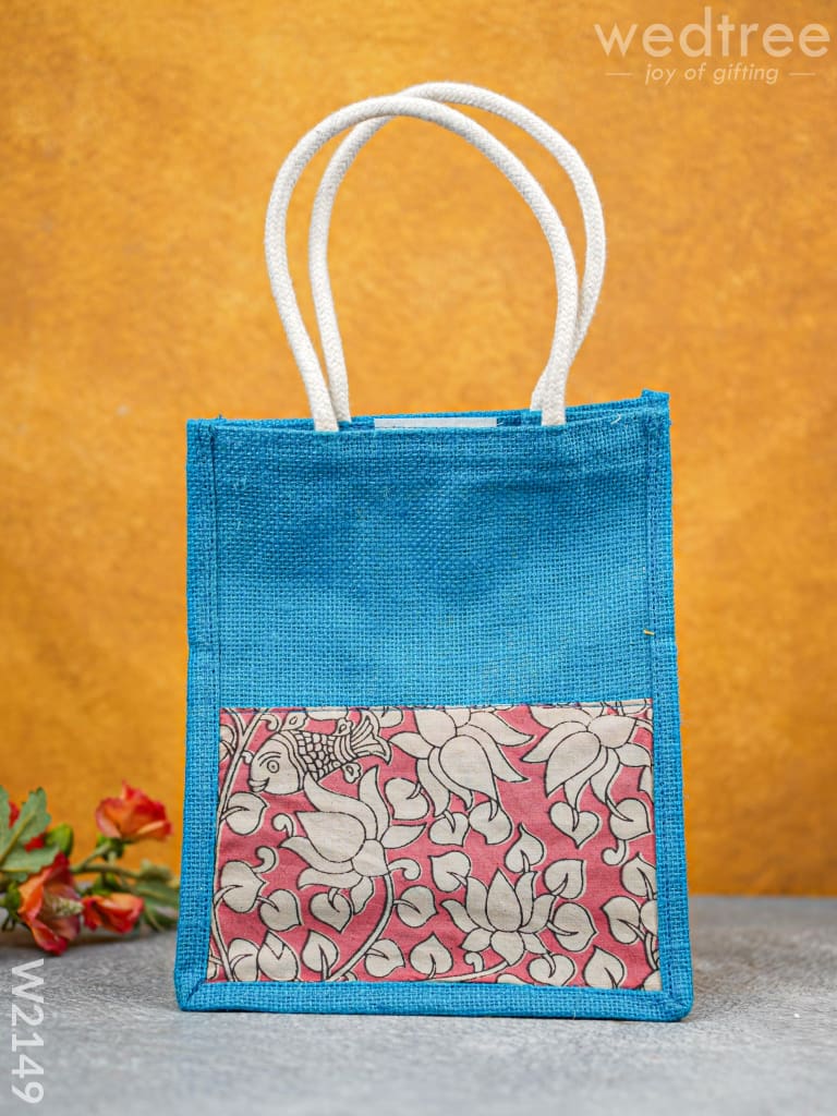 Kalamkari Jute Bag With Rope Handles - W2149 Bags