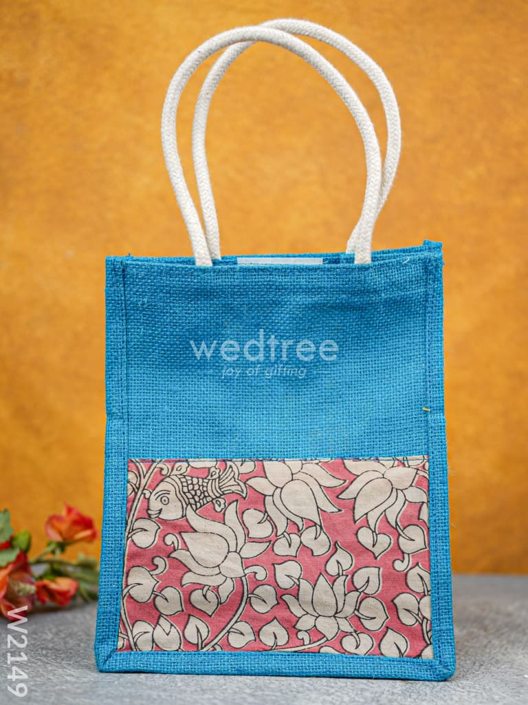 Kalamkari Jute Bag With Rope Handles - W2149 Bags