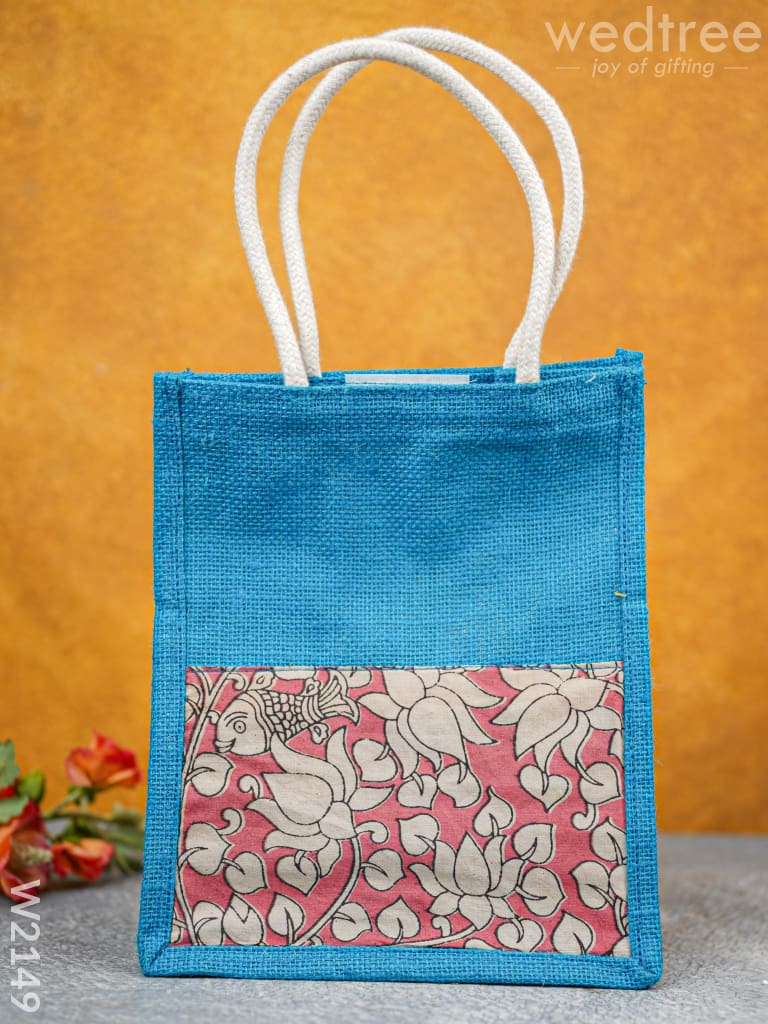 Kalamkari Jute Bag With Rope Handles - W2149 Bags