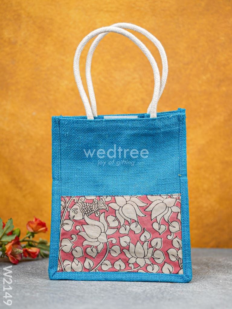 Kalamkari Jute Bag With Rope Handles - W2149 Bags