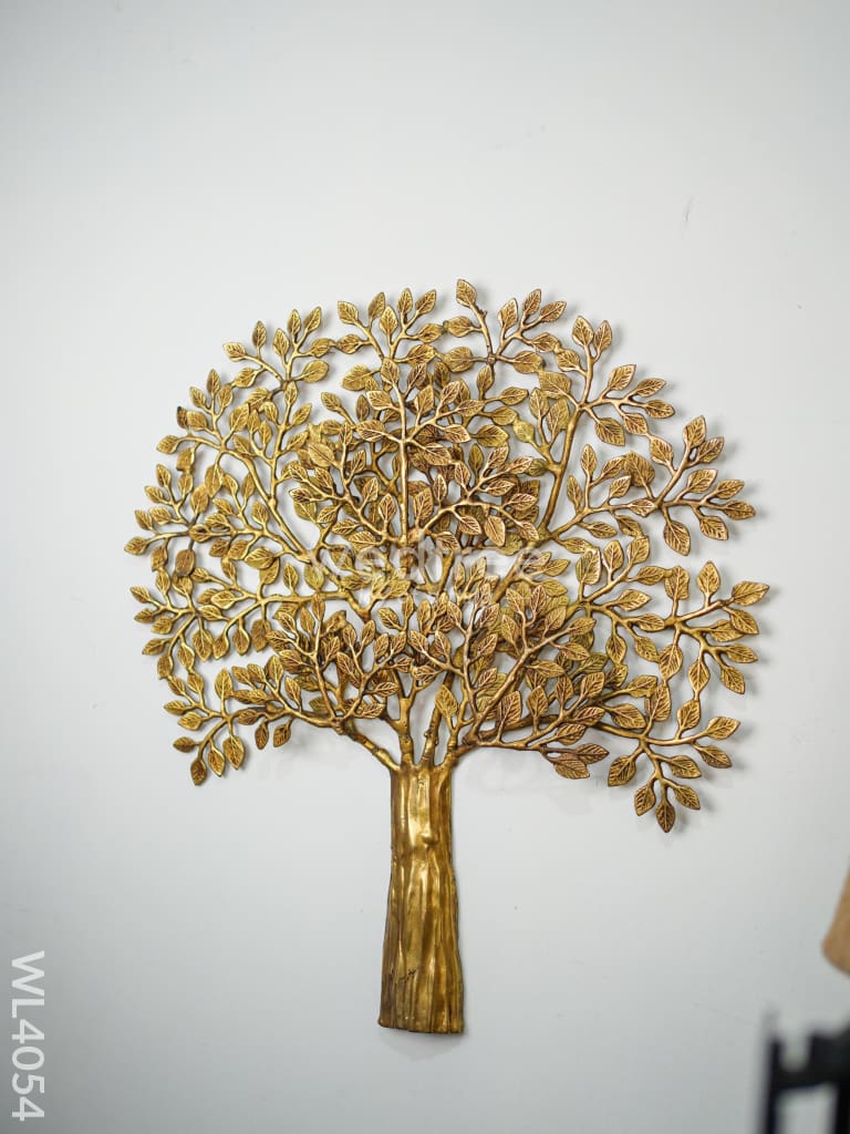 Kalpavriksha Tree With Double Leaves - Wl4054 Brass Wall Hanging