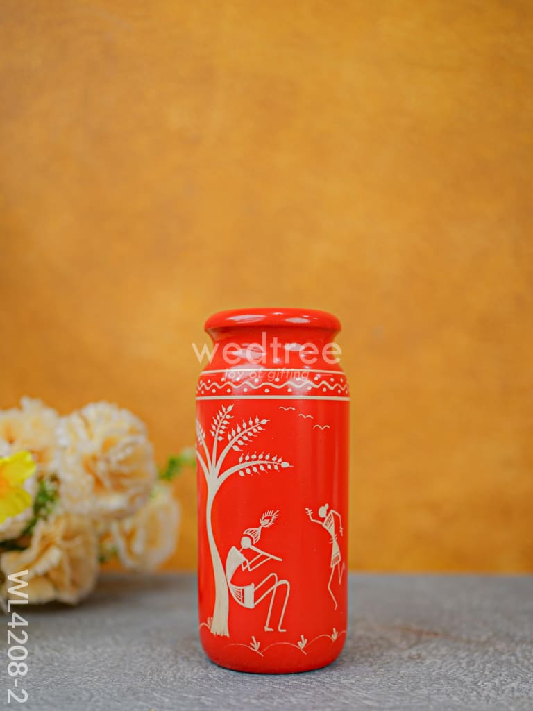 Kondapalli - Handpainted Flower Vase Wl4208 Warli1 Wooden Decor