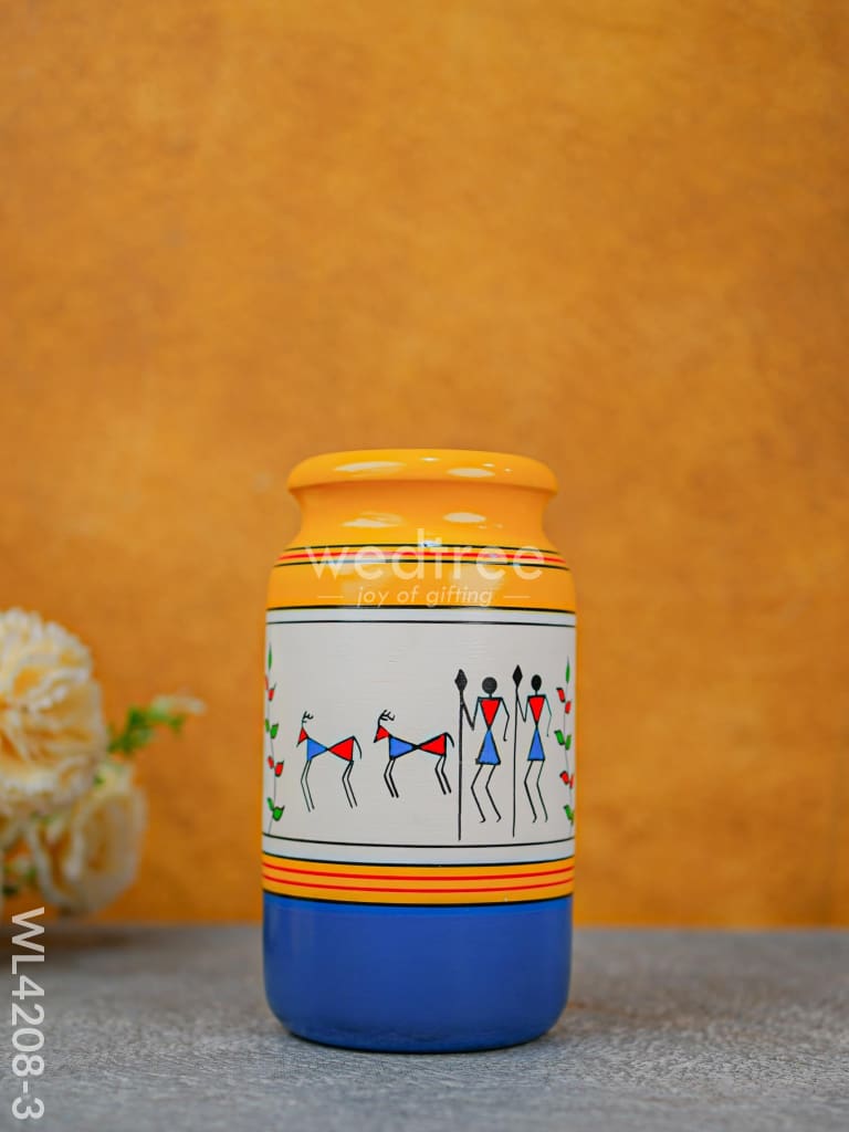 Kondapalli - Handpainted Flower Vase Wl4208 Warli2 Wooden Decor