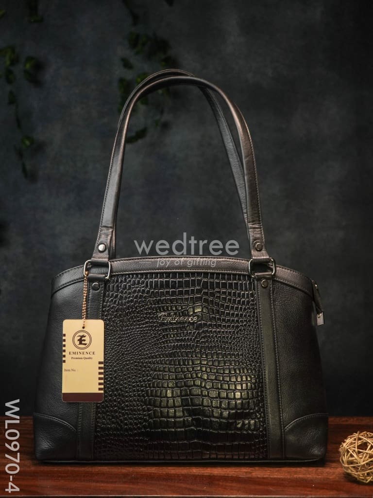 Ladies Handbag - With Big Square Block Design Wl0970 Black Handbags