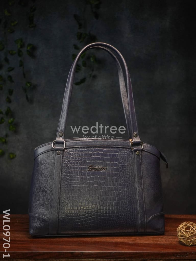 Ladies Handbag - With Big Square Block Design Wl0970 Blue Handbags