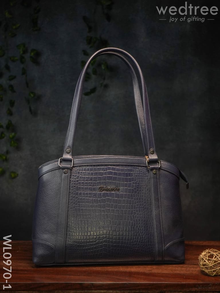 Ladies Handbag - With Big Square Block Design Wl0970 Blue Handbags