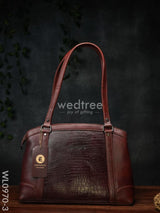 Ladies Handbag - With Big Square Block Design Wl0970 Maroon Handbags