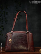 Ladies Handbag - With Big Square Block Design Wl0970 Maroon Handbags