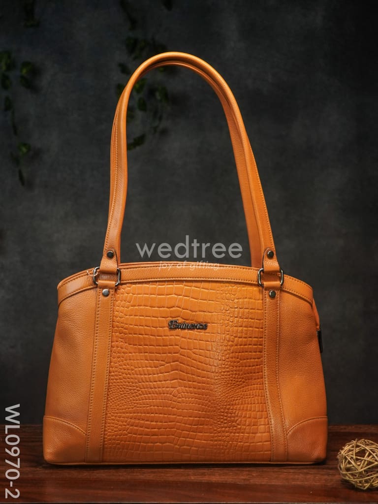 Ladies Handbag - With Big Square Block Design Wl0970 Orange Handbags