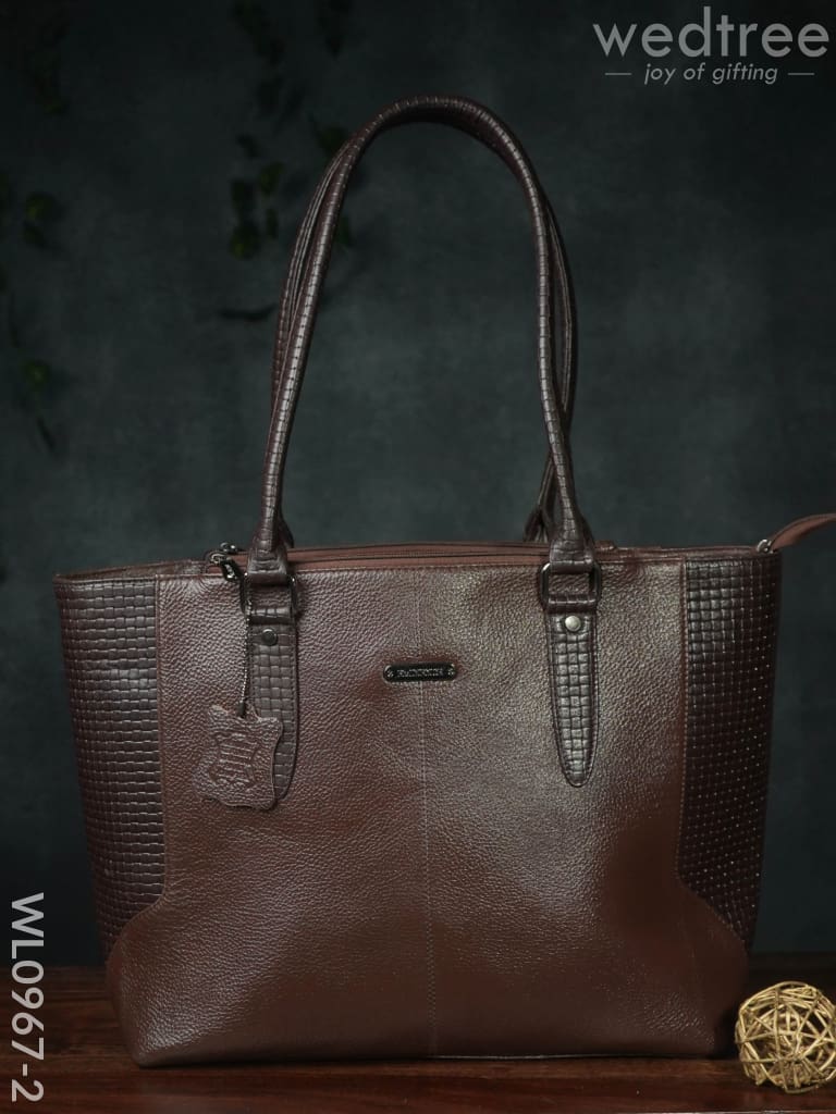 Ladies Handbag - With Squared And Plain Design Mixed Wl0967 Brown Handbags