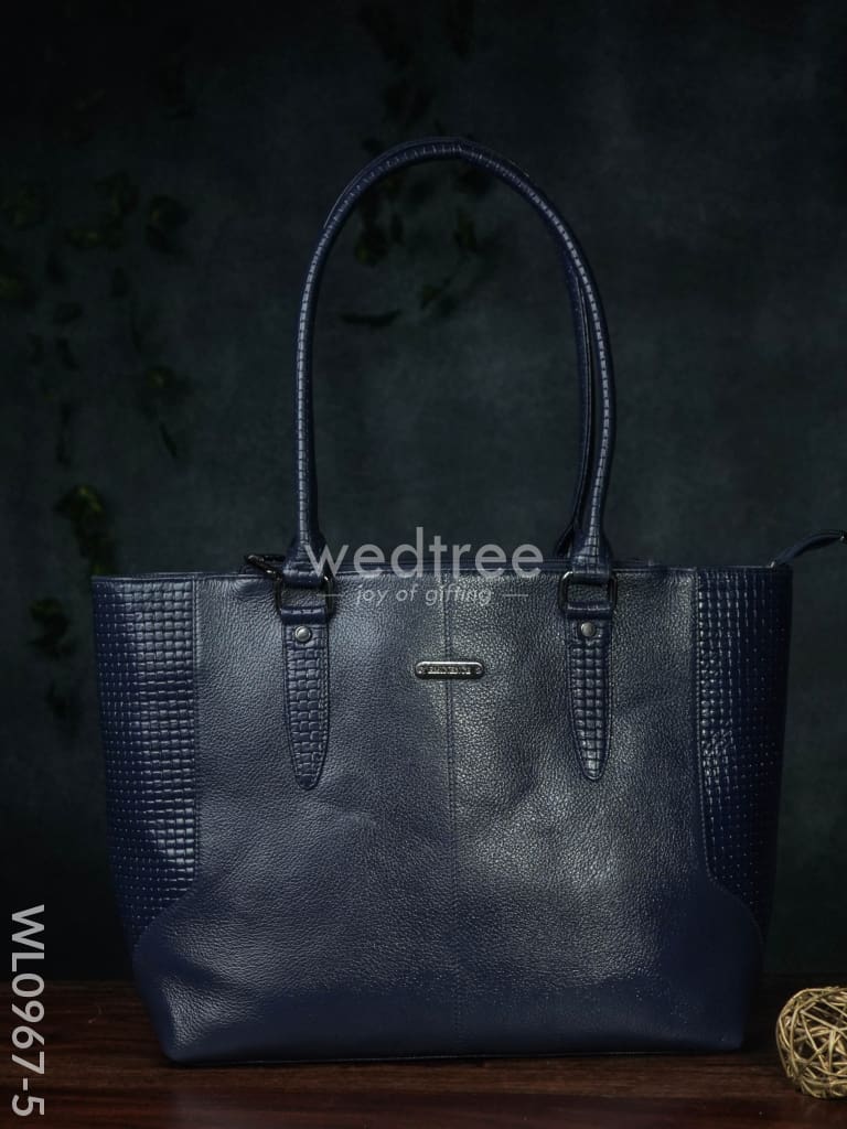 Ladies Handbag - With Squared And Plain Design Mixed Wl0967 Navy Blue Handbags