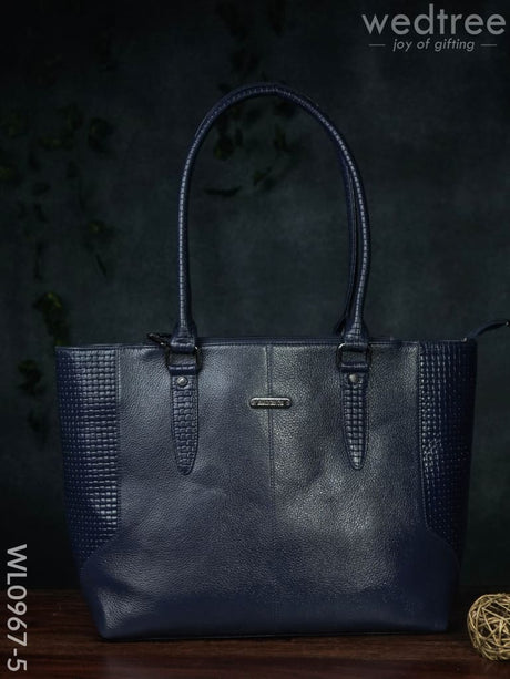 Ladies Handbag - With Squared And Plain Design Mixed Wl0967 Navy Blue Handbags