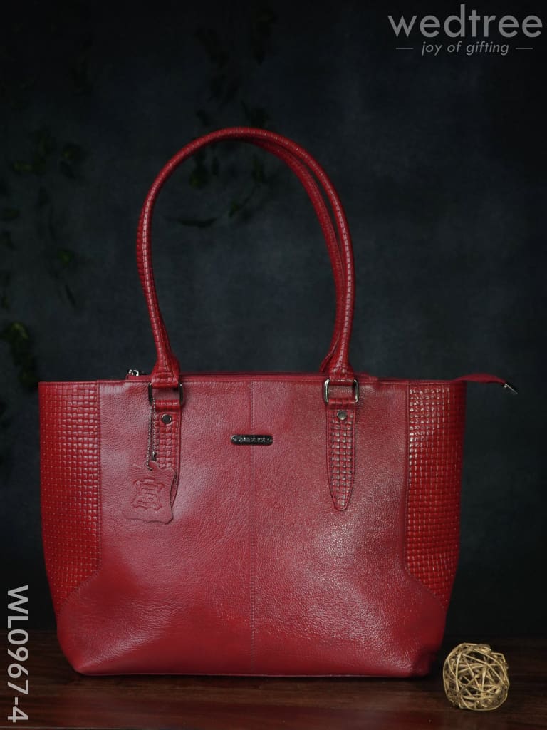 Ladies Handbag - With Squared And Plain Design Mixed Wl0967 Red Handbags