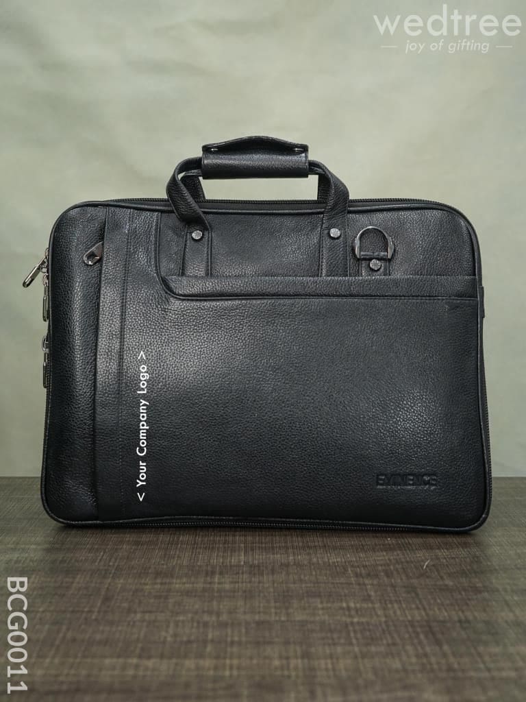 Laptop Bag In Leather With Expandable Sleek -Black - Bcg0011 Branding