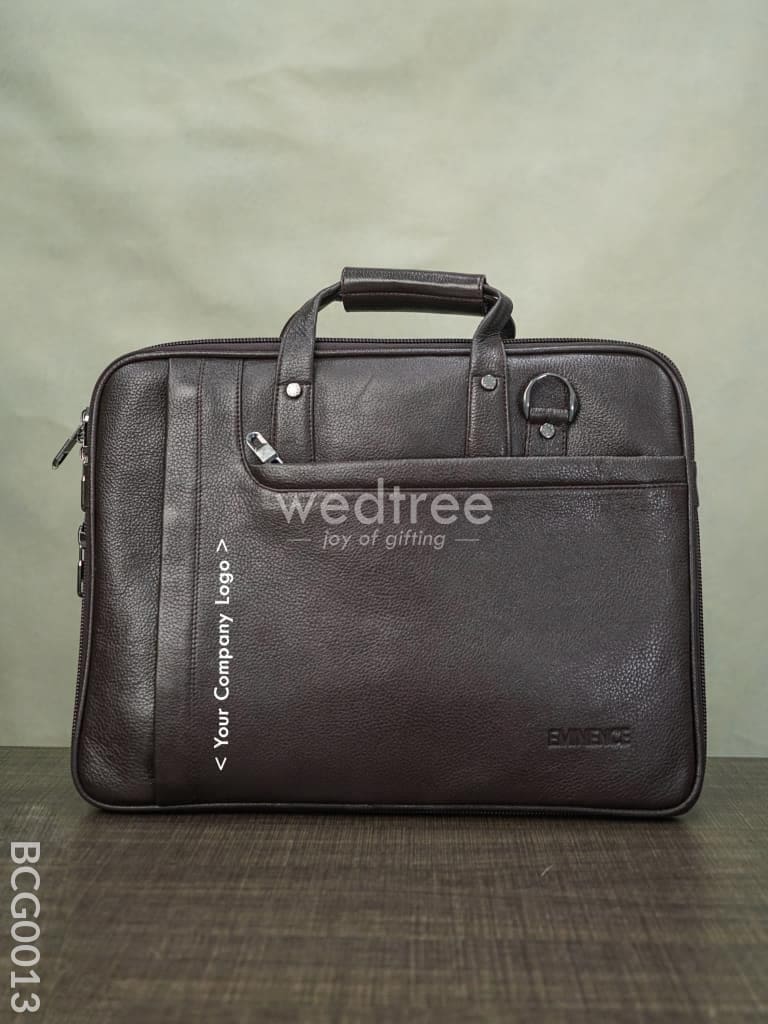 Laptop Bag In Leather With Expandable Sleek - Dark Brown Bcg0013 Branding