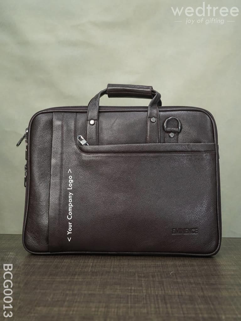 Laptop Bag In Leather With Expandable Sleek - Dark Brown Bcg0013 Branding