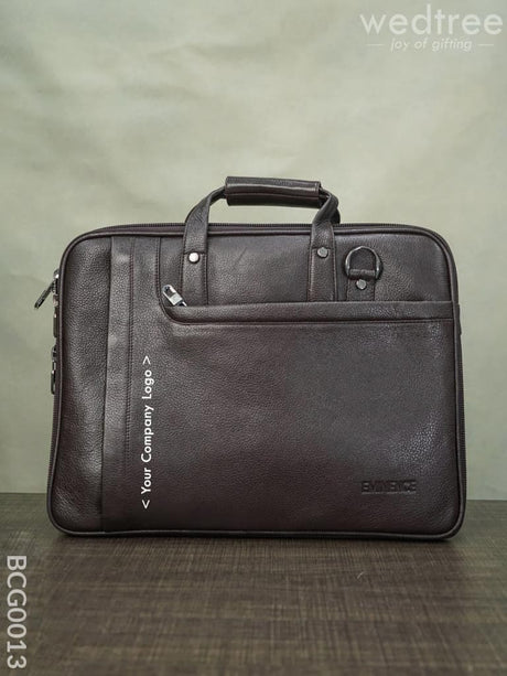 Laptop Bag In Leather With Expandable Sleek - Dark Brown Bcg0013 Branding