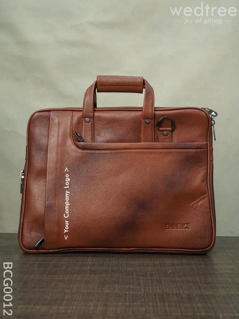 Laptop Bag In Leather With Expandable Sleek -Light Brown - Bcg0012 Branding