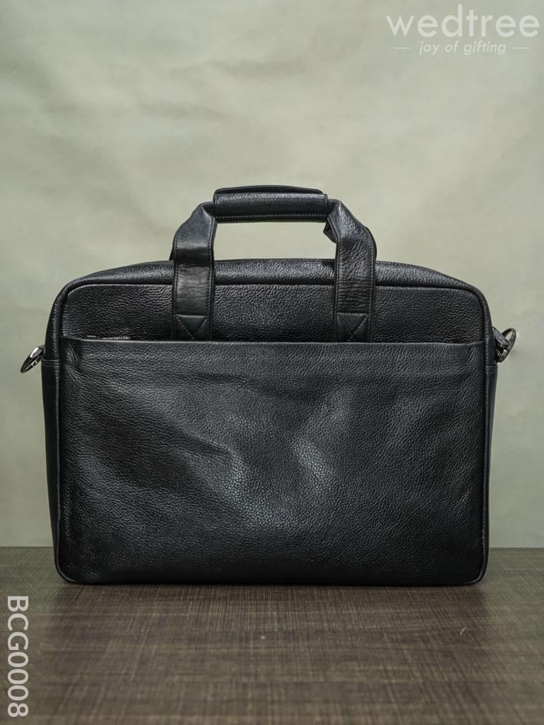 Laptop Bag In Leather With Gold Flap - Black Bcg0008 Branding