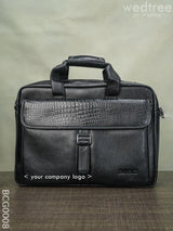 Laptop Bag In Leather With Gold Flap - Black Bcg0008 Branding