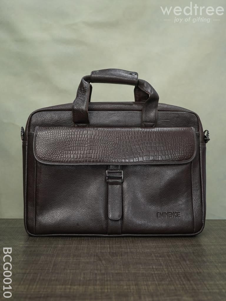 Laptop Bag In Leather With Gold Flap - Dark Brown Bcg0010 Branding