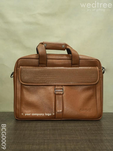 Laptop Bag In Leather With Gold Flap - Light Brown Bcg0009 Branding