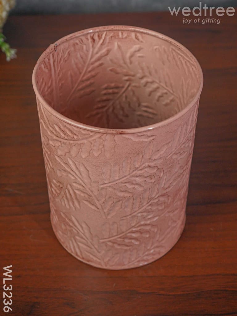 Leaf Imprinted Planter Pot With Wooden Stand - Wl3236 Planters