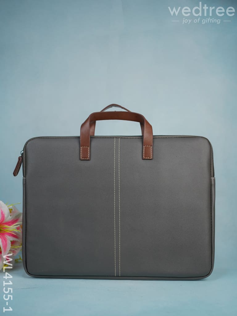 Leather Laptop Bag- Gray With Tan Handles - Wl4155-1 Bags & Wallets