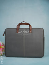 Leather Laptop Bag- Gray With Tan Handles - Wl4155-1 Bags & Wallets