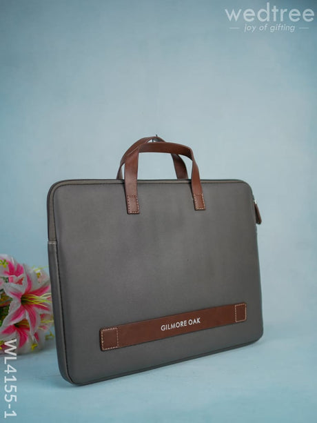 Leather Laptop Bag- Gray With Tan Handles - Wl4155-1 Bags & Wallets